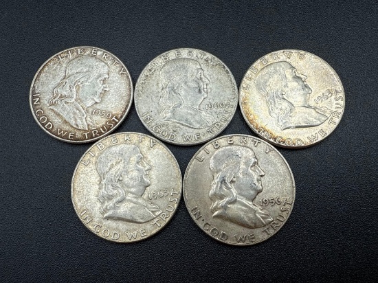 Franklin Half Dollars Assorted Dates bid x 5