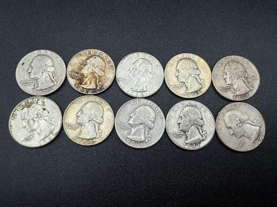 Silver Washington Quarters Assorted Dates bid x 10