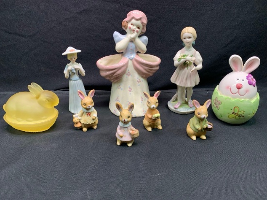 Imperial satin covered rabbit and assorted porcelain figurines | Art ...