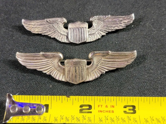 2 WWII US Army Air Corps Force Pilot Wings Sterling Silver Fine Feather ...