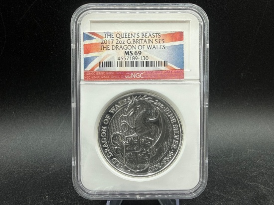 Graded 2017 Great Britain 2oz The Dragon of Wales MS69
