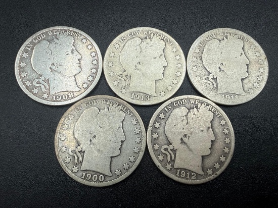 Barber 1/2 Dollar Assorted Dates Bid x5