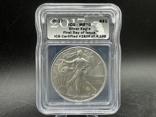 Graded 2017 American Silver Eagle First Day Issue MS70