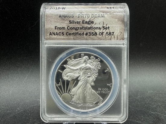 Graded 2018w American Silver Eagle From Congratulations Set PR70