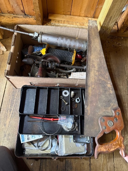 grease gun, meat grinder, toolbox, misc