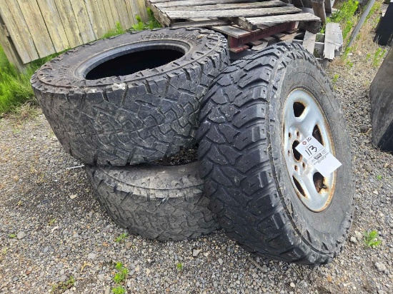 (3) Tires, one on rim, 33X12.50R17LT