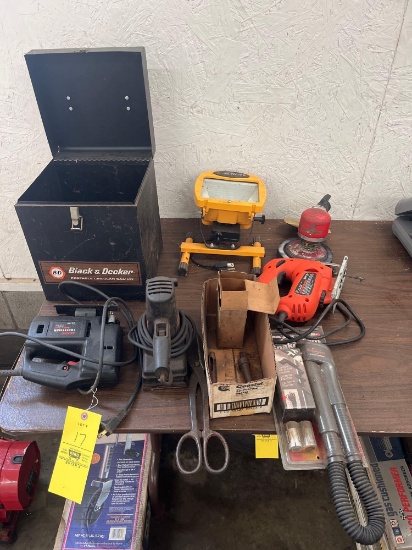 Assorted saws, buffers, work lights