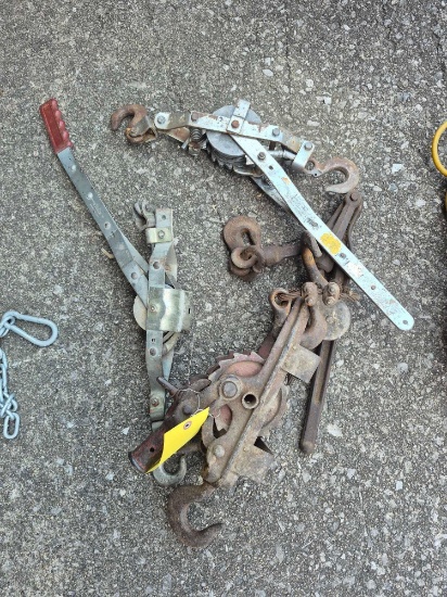 Assortment of Come-A-Longs, Boat Winch, & Chain Binder