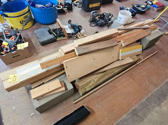 Large Assortment of Lumber, Stool, Office Chair