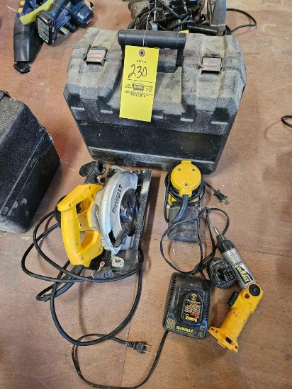Dewalt 7 1/4" Circular Saw with Case, Dewalt Palm Sander, Dewalt Battery Screw Driver with Batteries