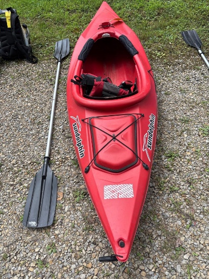 Red Sundolphin Kayak with Paddle and Life Vest