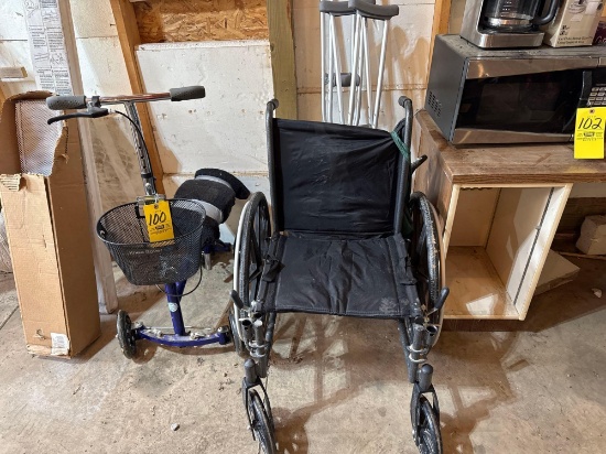 knee scooter, wheel chair and crutches