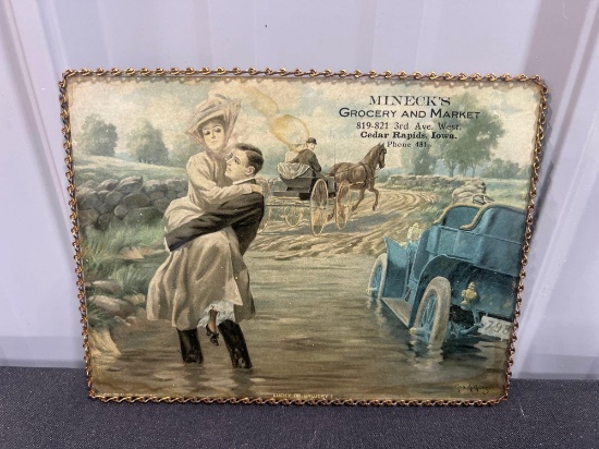 Lucky Or Unlucky Minecks Grocery Cedar Rapids, Iowa Early Glass Advertising Sign