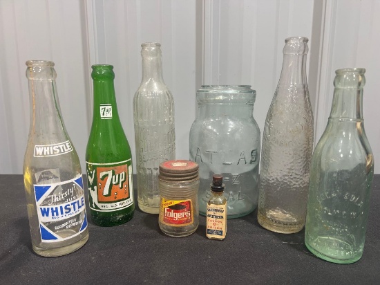 Assortment of Vintage Advertising Glass Bottles