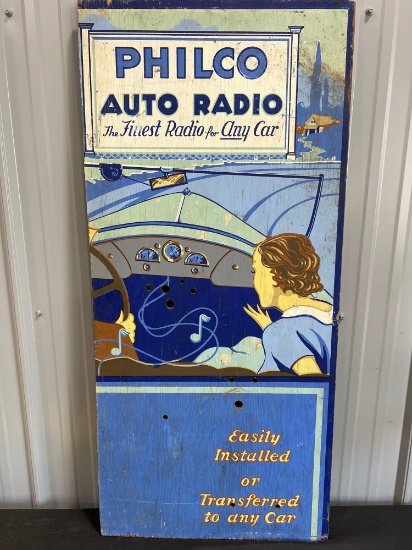 Vintage Wood Painted Philco Auto Radio Sign