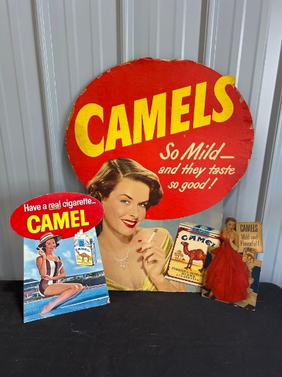 (3) Early Camel Cigarettes Cardboard Litho Advertising Display Sign