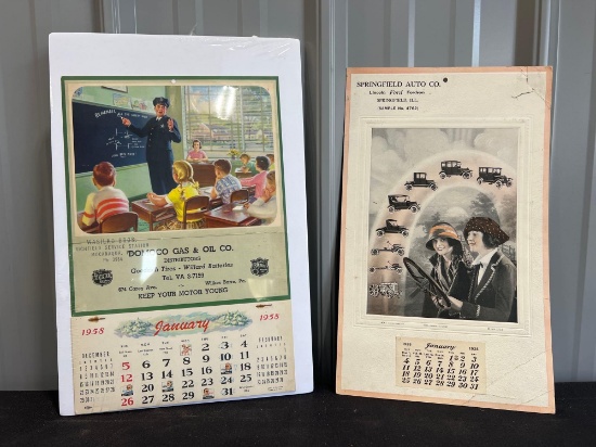 (2) Vintage Paper Calendars, 1958 Gas and Oil, 1925 Springfield Auto