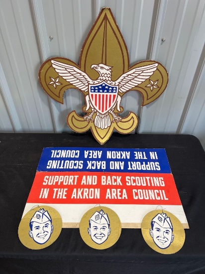 Vintage Akron Area Boy Scouts Hanging Double Sided Cardboard Sign