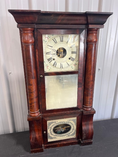 Early Seth Thomas 8-Day Wall Clock with Painted Eagle Glass