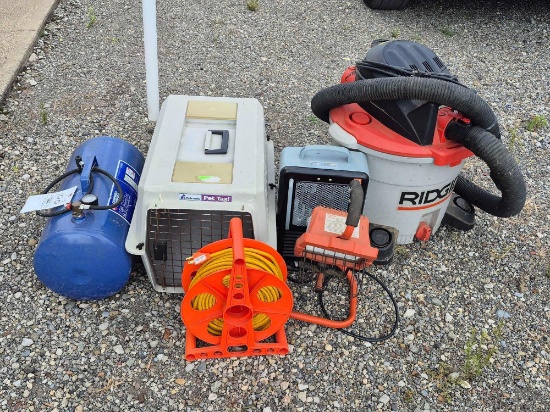 Shop Vac, Air Tank, Pet Carrier, Cord Reel, Heater, & Work Light