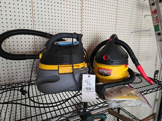 2 Stinger wet/dry vacs, Black and Decker Trummers, Floor Jack