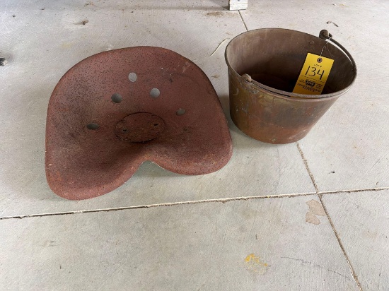 Vintage Tractor Seat and Pail