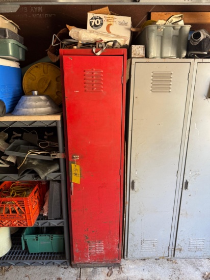 Red single locker with contents - auto fluids