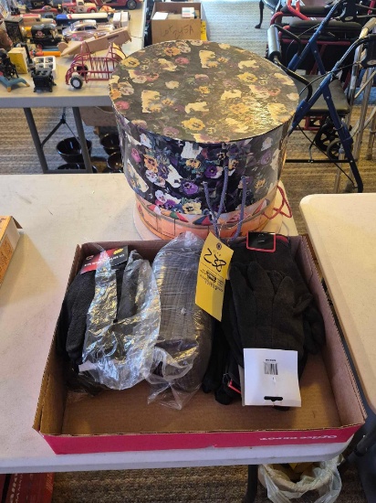 Box of Work Gloves & 2 Hats - Wormser & Panama Jack