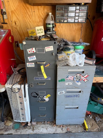 (2) Metal file cabinets with hardware and organizer