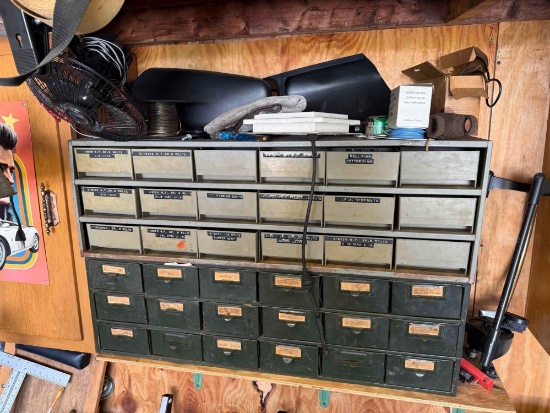 Upper contents - Hardware organizer, hardware, lamps, contents of (2) wooden cabinets