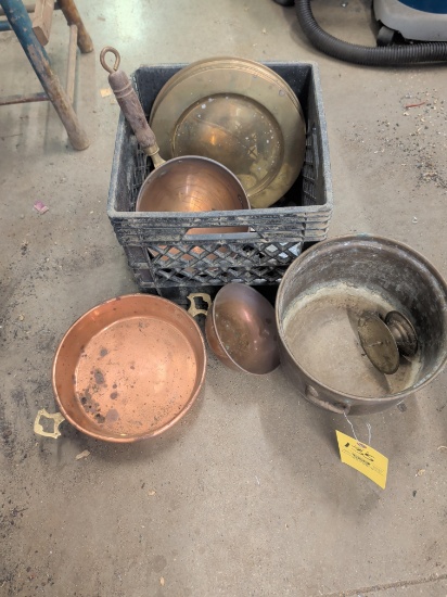 Copper & Brass lot : pans bowls platters