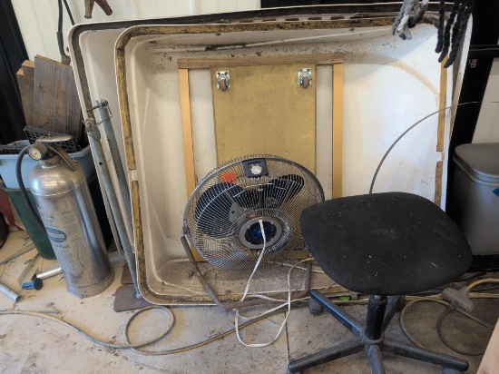 (2) Car carrier covers, fan, fire extinguisher, and more