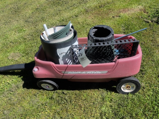 Plastic Radio Flyer wagon and contents