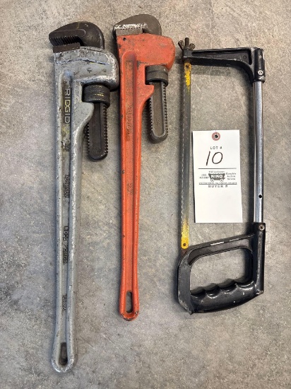 Rigid 24in Aluminum Pipe Wrench , 24in Ste Pipe Wrench, Hacksaw