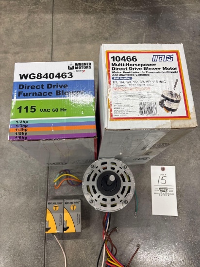 (2) New Multi HP Direct Drive 115V Furnace Blower Motors with (2) Capacitor's, One Used Motor