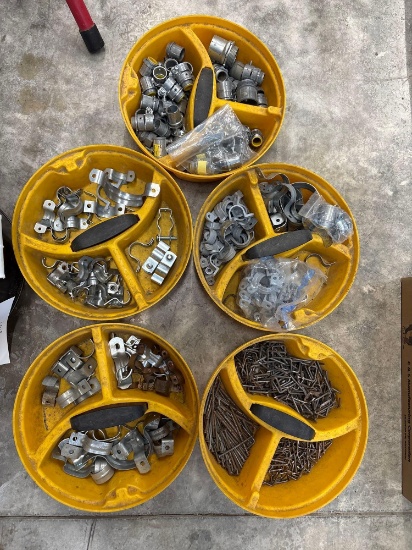 Bucket and Stacking Organizers, Full of Assorted Clamps, Electrical, ETC
