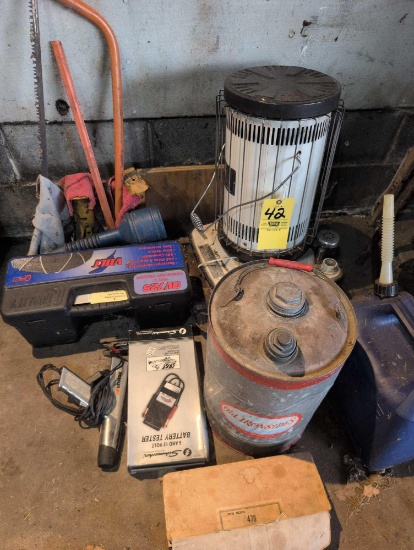Kero heater, Jack stands, batt tester and timing light