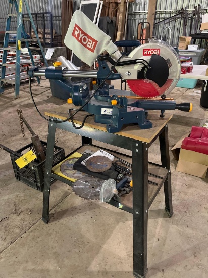 Ryobi 10 Inch Miter Saw on Bench w/ Extra Blades