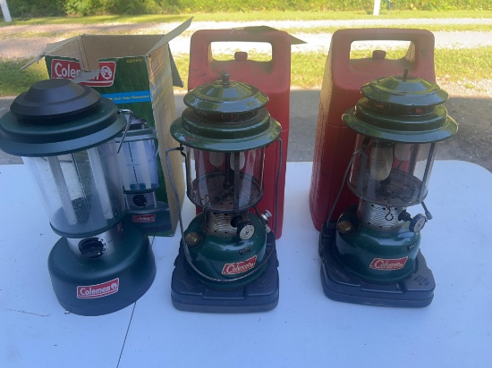 Vintage Coleman Double Mantle Lantern, Large Tube Lantern, and Propane