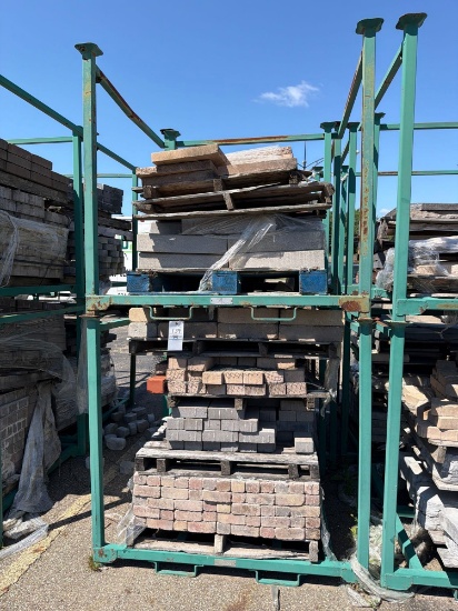 Metal Rack with Pallets of Blocking and Pavers