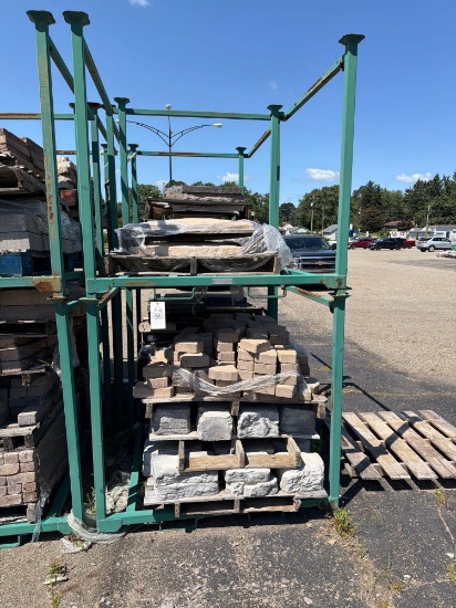 Metal Rack with Pallets of Blocking and Pavers