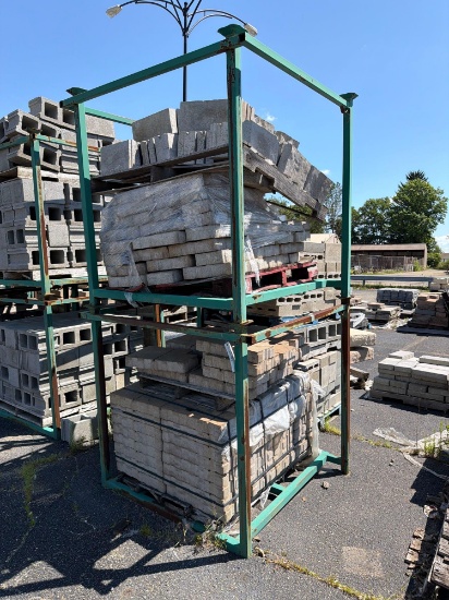 Metal Rack with Pallets of Blocking and Pavers