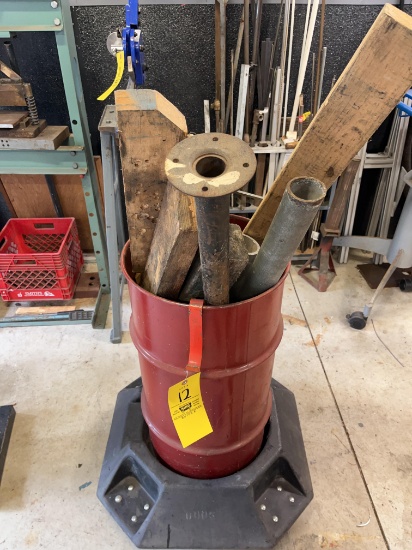 Scrap Wood and Metal Barrel with Rolling Base