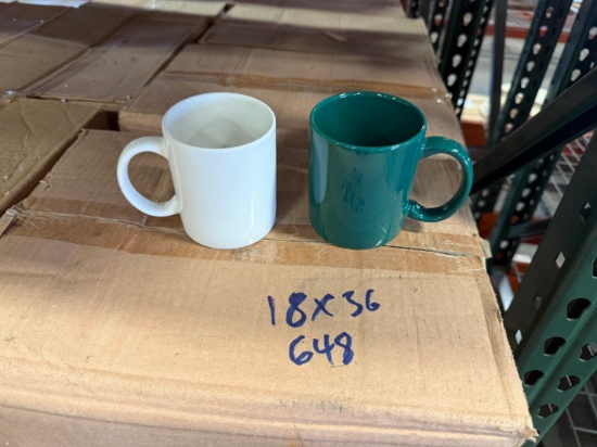Pallet of Green and White 11oz C-handle Ceramic Mugs - Approximately 648 mugs