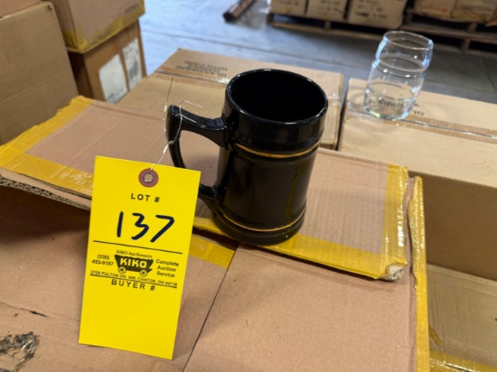 96 Glass 16oz Barrel Glass, 24 Steins, 36 White in/Black out 12oz Mugs