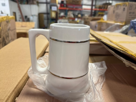 Pallet of White with Platinum Bands 23oz Vulcan Steins - Approximately 432 Steins