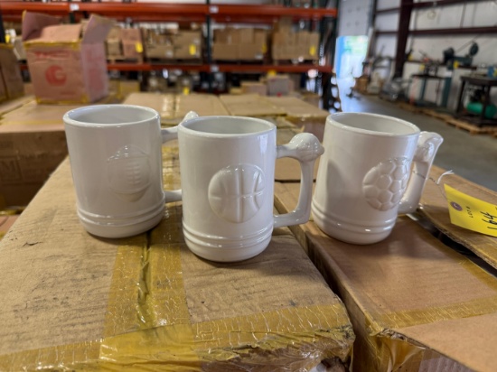 Pallet of Sports Themed Ceramic Coffee Mugs - Approximately 1,152 mugs