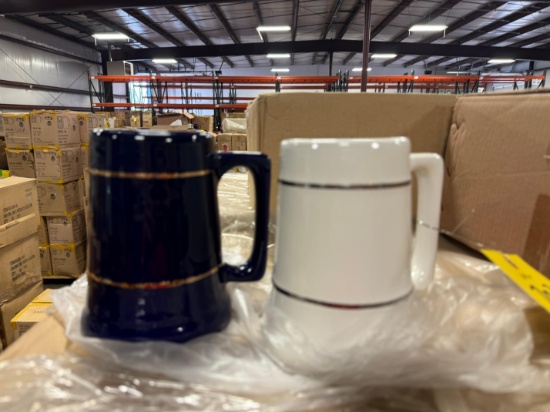 Pallet of Blue/Gold bands and White/platinum bands 23oz Steins - Approximately 624 steins