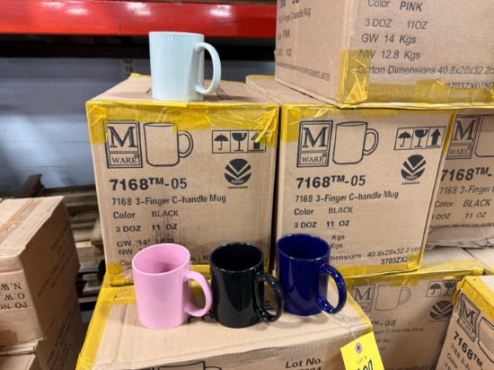 Pallet of 11oz coffee mugs in a variety of colors - Approximately 720 mugs