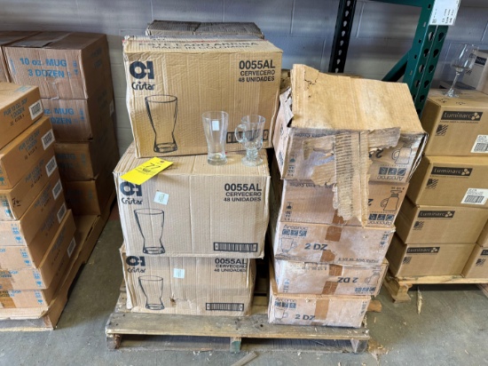 Pallet of Cristar Cervesa Glasses & Arcoroc Irish Coffee Mugs